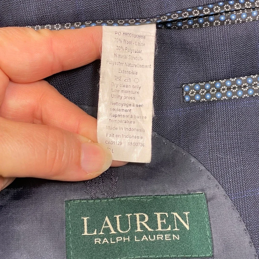 Lauren Ralph Lauren 42L‎ 36x32 Blue 2-Piece Suit Set Wool Blend Professional
